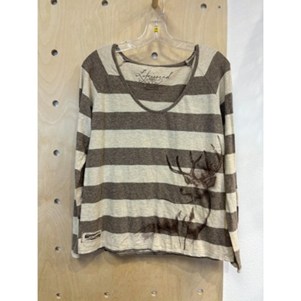 Life Is Good Brown and Cream Striped Short Sleeve Tee